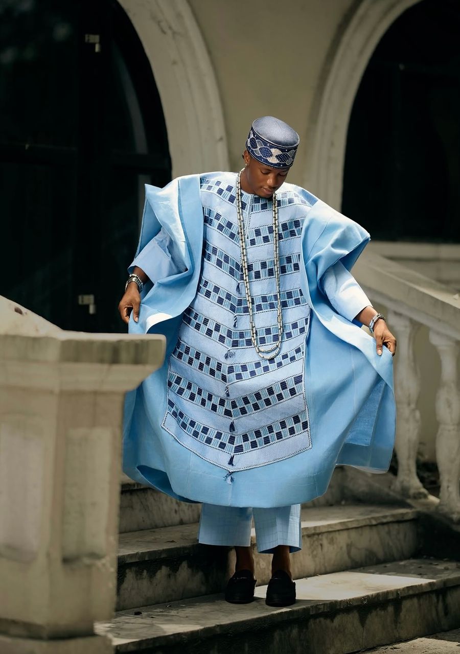 Blue ceremonial agbada by OJ Clothings